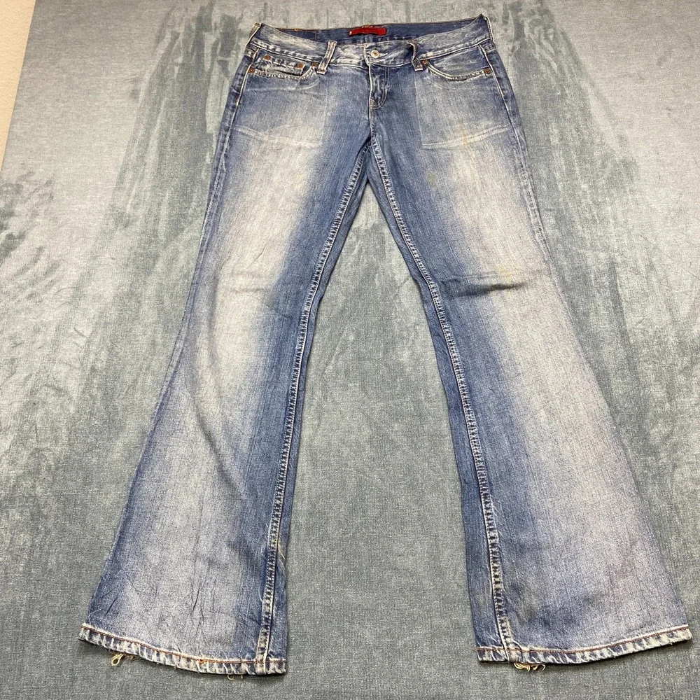 Vintage Levi's 569 Jeans Women 03 30x32 Blue Denim Medium Wash Flare Leg Raw Hem
